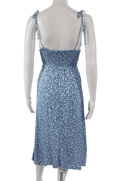 Reformation Women Midi Floral V-Neck Sleeveless Dress Blue Zip Size 0