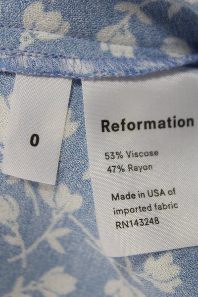Reformation Women Midi Floral V-Neck Sleeveless Dress Blue Zip Size 0