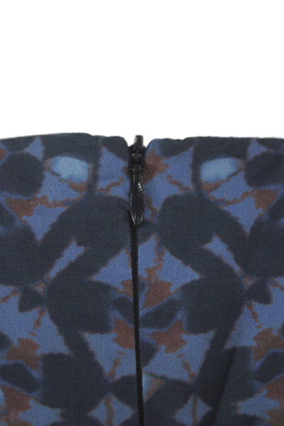 Cefinn Women Fit & Flare Blue Geometric Long 3/4 Sleeve Cotton Dress Size 6