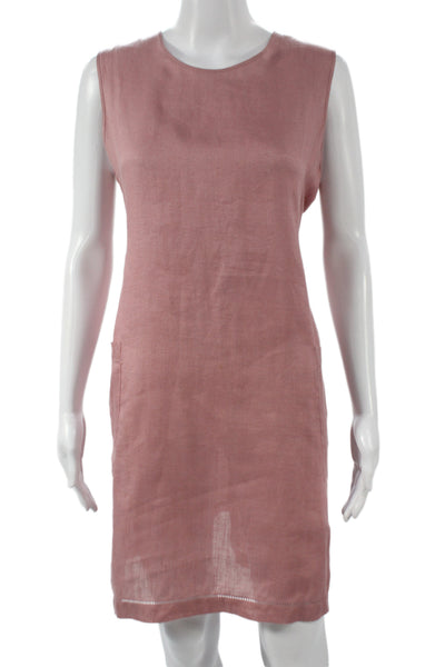 Morgane Le Fay Womens Shift Dress Pink Linen Knee Sleeveless Size M
