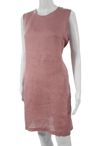 Morgane Le Fay Womens Shift Dress Pink Linen Knee Sleeveless Size M