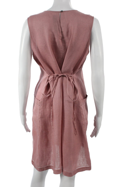 Morgane Le Fay Womens Shift Dress Pink Linen Knee Sleeveless Size M