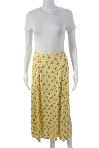 Reformation Womens Floral Maxi Skirt Yellow Zip Viscose Size 2