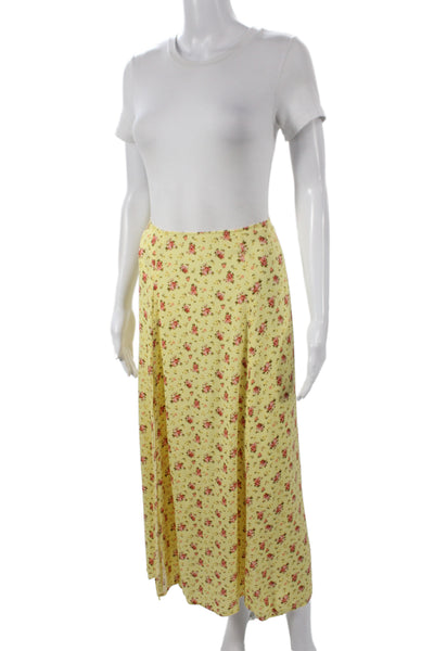 Reformation Womens Floral Maxi Skirt Yellow Zip Viscose Size 2