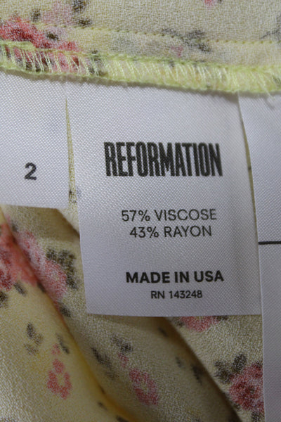 Reformation Womens Floral Maxi Skirt Yellow Zip Viscose Size 2