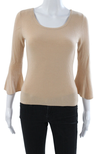 A.L.C. Women Merino Wool Scoop Neck Pullover Blouse Beige 3/4 Sleeve Size S
