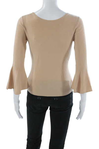 A.L.C. Women Merino Wool Scoop Neck Pullover Blouse Beige 3/4 Sleeve Size S