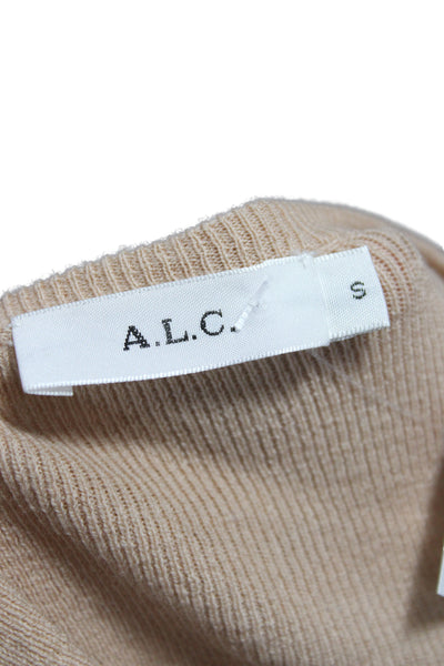 A.L.C. Women Merino Wool Scoop Neck Pullover Blouse Beige 3/4 Sleeve Size S