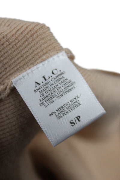 A.L.C. Women Merino Wool Scoop Neck Pullover Blouse Beige 3/4 Sleeve Size S