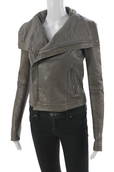 Veda Women Biker Lamb Leather Jacket Gray Zip Long Sleeve Size S