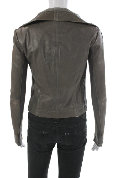Veda Women Biker Lamb Leather Jacket Gray Zip Long Sleeve Size S