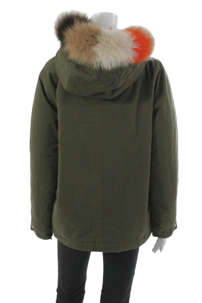 Maje Women Green Military Parka Cotton Button Closure Size 36