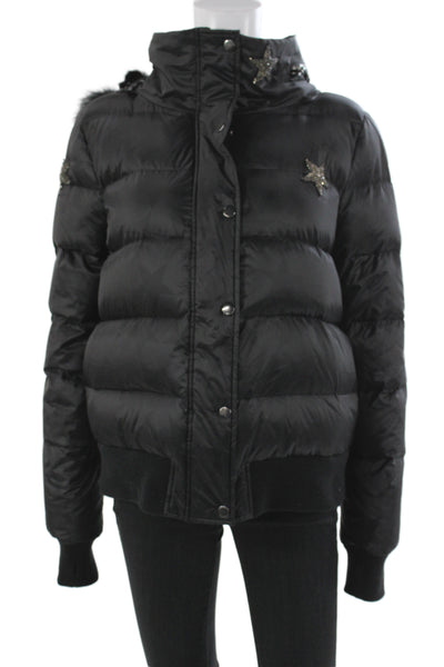 Jocelyn Women Puffer Jacket Black Polyester Long Sleeve Star Snap Size S