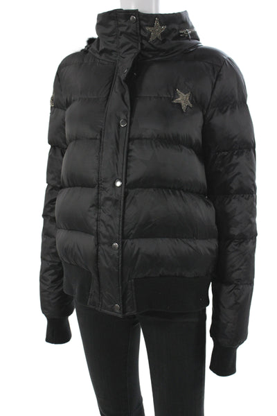 Jocelyn Women Puffer Jacket Black Polyester Long Sleeve Star Snap Size S