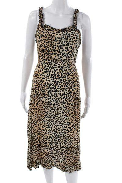Faithfull The Brand Womens Slip Dress Beige Animal Print Long Size 2