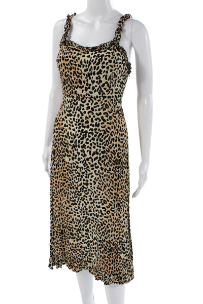 Faithfull The Brand Womens Slip Dress Beige Animal Print Long Size 2