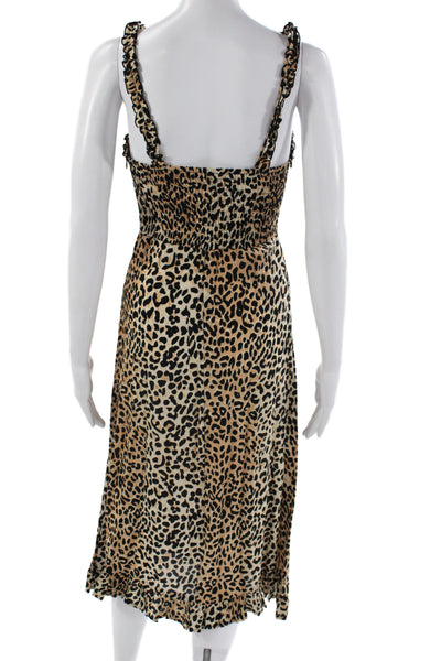 Faithfull The Brand Womens Slip Dress Beige Animal Print Long Size 2