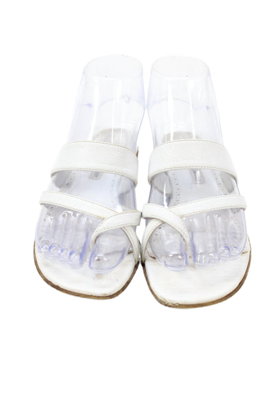 Manolo Blahnik Womens Leather Strappy Thong Sandals White Size 35.5 5.5