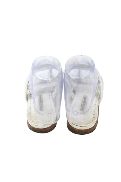 Manolo Blahnik Womens Leather Strappy Thong Sandals White Size 35.5 5.5