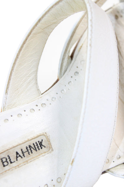 Manolo Blahnik Womens Leather Strappy Thong Sandals White Size 35.5 5.5