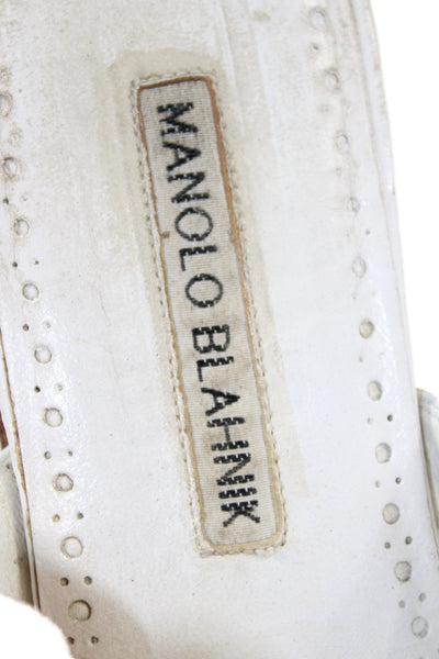 Manolo Blahnik Womens Leather Strappy Thong Sandals White Size 35.5 5.5