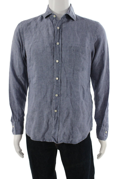 Hartford Mens Linen Long Sleeves Button Down Shirt Blue Size Small