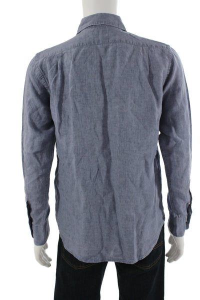Hartford Mens Linen Long Sleeves Button Down Shirt Blue Size Small