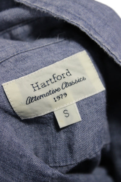 Hartford Mens Linen Long Sleeves Button Down Shirt Blue Size Small