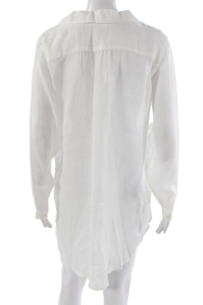 CP Shades Women Tunic White Linen Collared Long Sleeve Knee Length Size XS