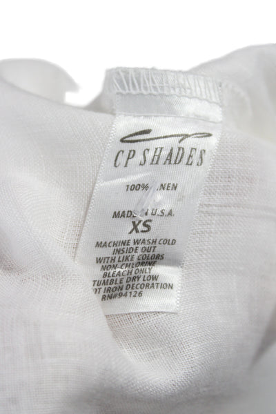 CP Shades Women Tunic White Linen Collared Long Sleeve Knee Length Size XS