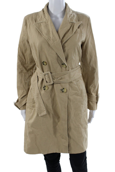 Avec Les Filles Womens Trench Coat Beige Cotton Button Long Sleeve Size M