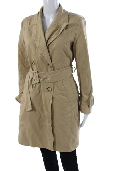 Avec Les Filles Womens Trench Coat Beige Cotton Button Long Sleeve Size M