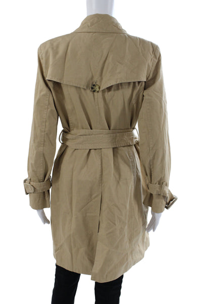 Avec Les Filles Womens Trench Coat Beige Cotton Button Long Sleeve Size M
