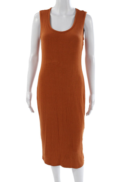 Rachel Zoe Womens Bodycon Long Orange Sleeveless Scoop Neck Rayon Dress Size S