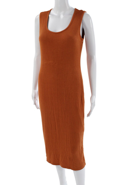 Rachel Zoe Womens Bodycon Long Orange Sleeveless Scoop Neck Rayon Dress Size S