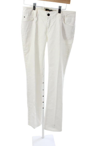 Zara Basic Women White Chino Pants Button Closure 97% Cotton Size S