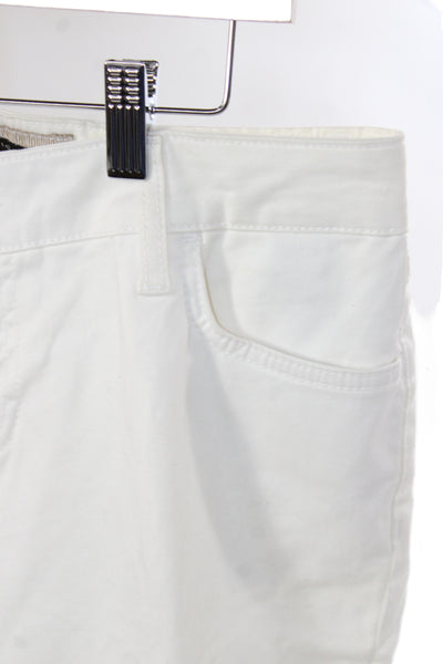 Zara Basic Women White Chino Pants Button Closure 97% Cotton Size S