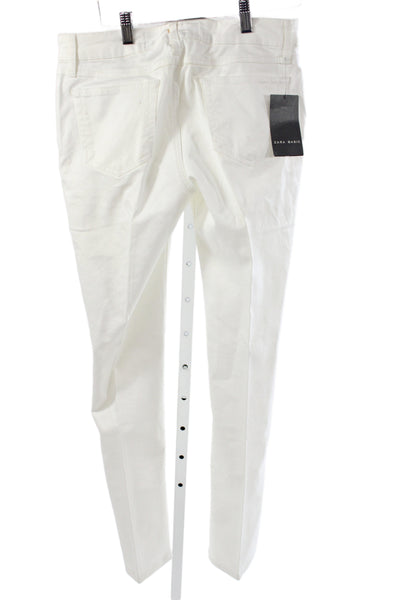 Zara Basic Women White Chino Pants Button Closure 97% Cotton Size S