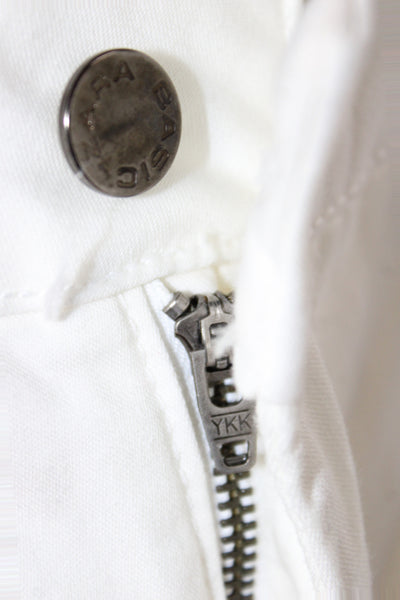 Zara Basic Women White Chino Pants Button Closure 97% Cotton Size S