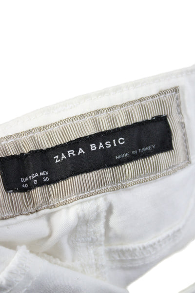 Zara Basic Women White Chino Pants Button Closure 97% Cotton Size S