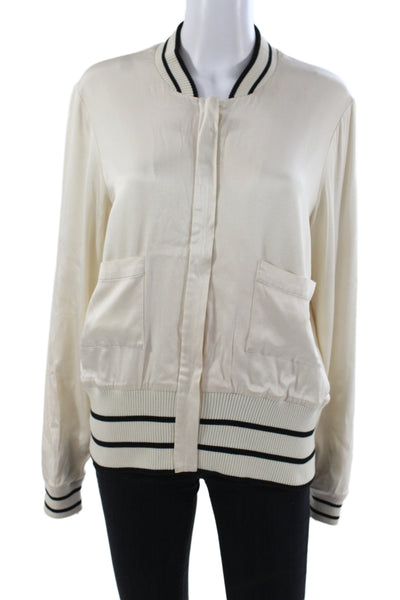 Alexis Womens Bomber Jacket Ivory Viscose Zip Long Sleeve Size S
