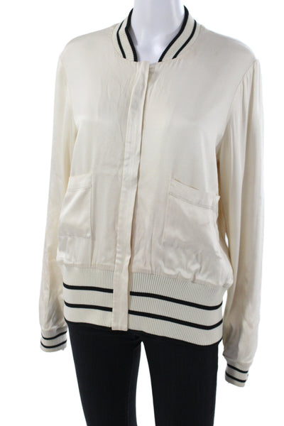 Alexis Womens Bomber Jacket Ivory Viscose Zip Long Sleeve Size S