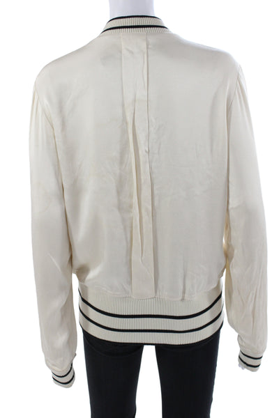 Alexis Womens Bomber Jacket Ivory Viscose Zip Long Sleeve Size S