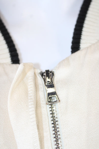 Alexis Womens Bomber Jacket Ivory Viscose Zip Long Sleeve Size S