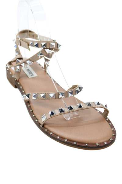 Steve Madden Womens Spike Studded Leather Ankle Strap Sandals Brown Size 8