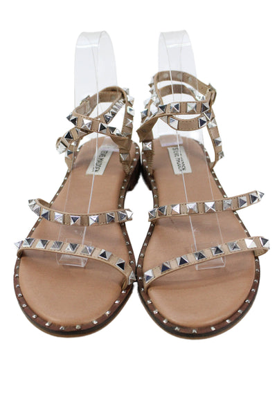 Steve Madden Womens Spike Studded Leather Ankle Strap Sandals Brown Size 8