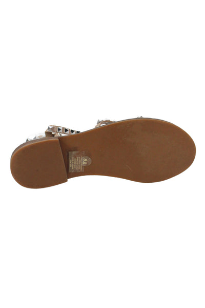 Steve Madden Womens Spike Studded Leather Ankle Strap Sandals Brown Size 8