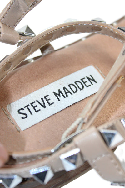 Steve Madden Womens Spike Studded Leather Ankle Strap Sandals Brown Size 8