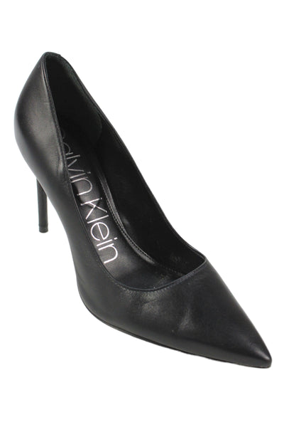 Calvin Klein Womens Leather Pointed Toe Pump High Heels Black Size 8.5