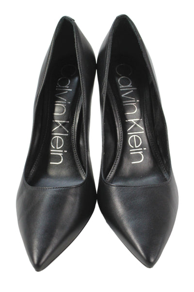 Calvin Klein Womens Leather Pointed Toe Pump High Heels Black Size 8.5